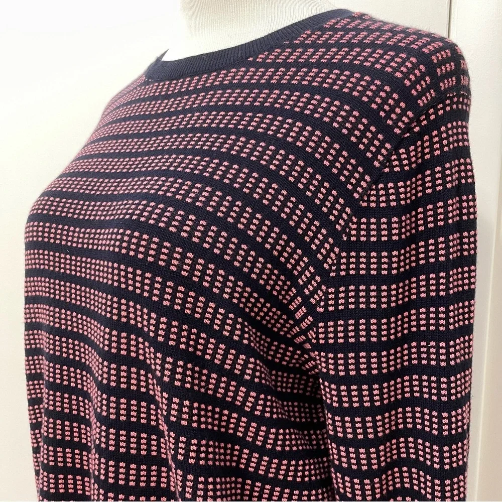J. Crew Textured Crewneck Knit Sweater Navy & Pink 3/4 Length Sleeve Size XL